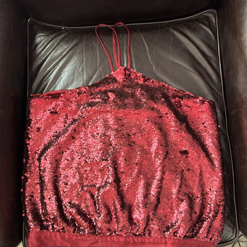 Anthropologie Deep Red, Sequined Halter